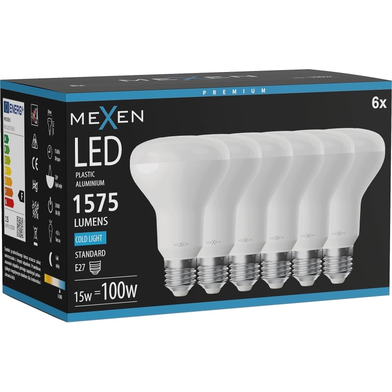 Mexen Nova 6x Ampoule LED E27, R80, 15W, Froid - 6500K, 1575 lm - L105-E27-1565-01x06