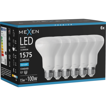 Mexen Nova 6x Ampoule LED E27, R80, 15W, Froid - 6500K, 1575 lm - L105-E27-1565-01x06