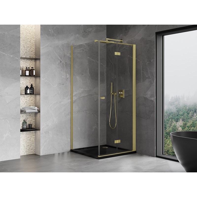 Mexen Mist-F cabine de douche pliante droite 95 x 95 cm, transparent, or brossé - 8A6T-095-095-55-00-P