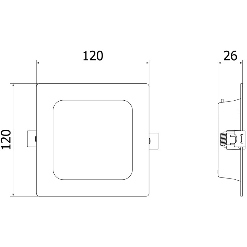Mexen LDRR panneau plafonnier encastré LED downlight 12 x 12 cm, 6W, Neutre - 4000K, 390 lm, noir - L211-012-0640-70