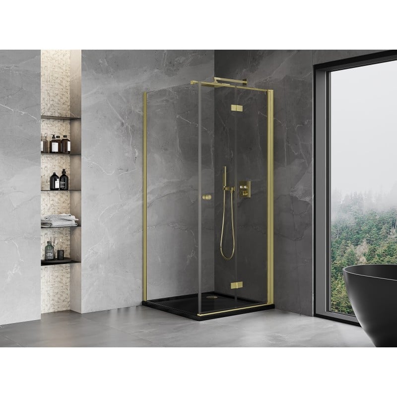 Mexen Mist-F cabine de douche pliante droite 110 x 110 cm, transparent, or brossé - 8A6T-110-110-55-00-P