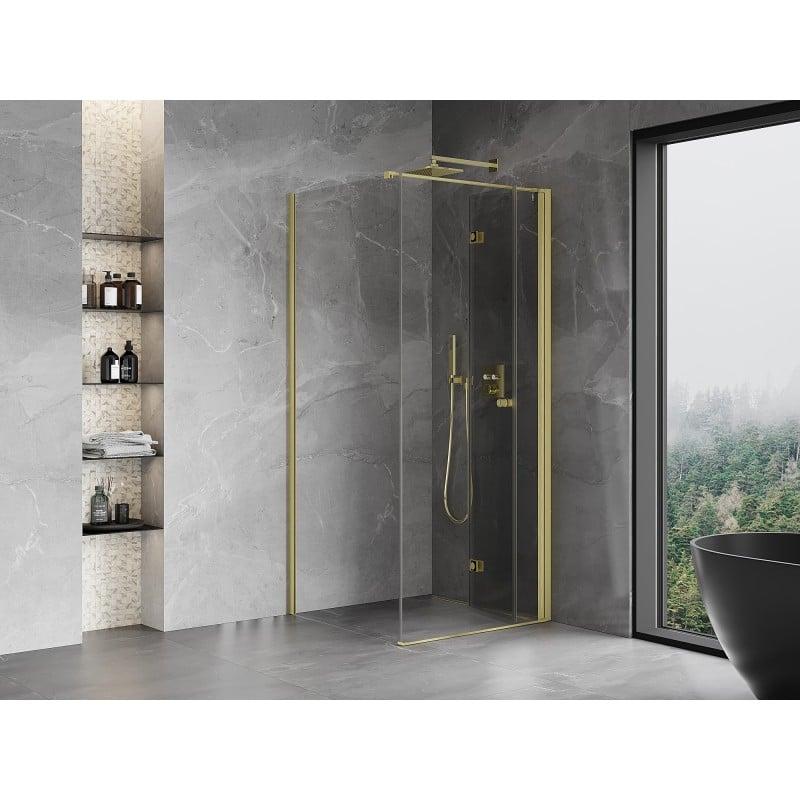 Mexen Mist-F cabine de douche pliante droite 110 x 110 cm, transparent, or brossé - 8A6T-110-110-55-00-P