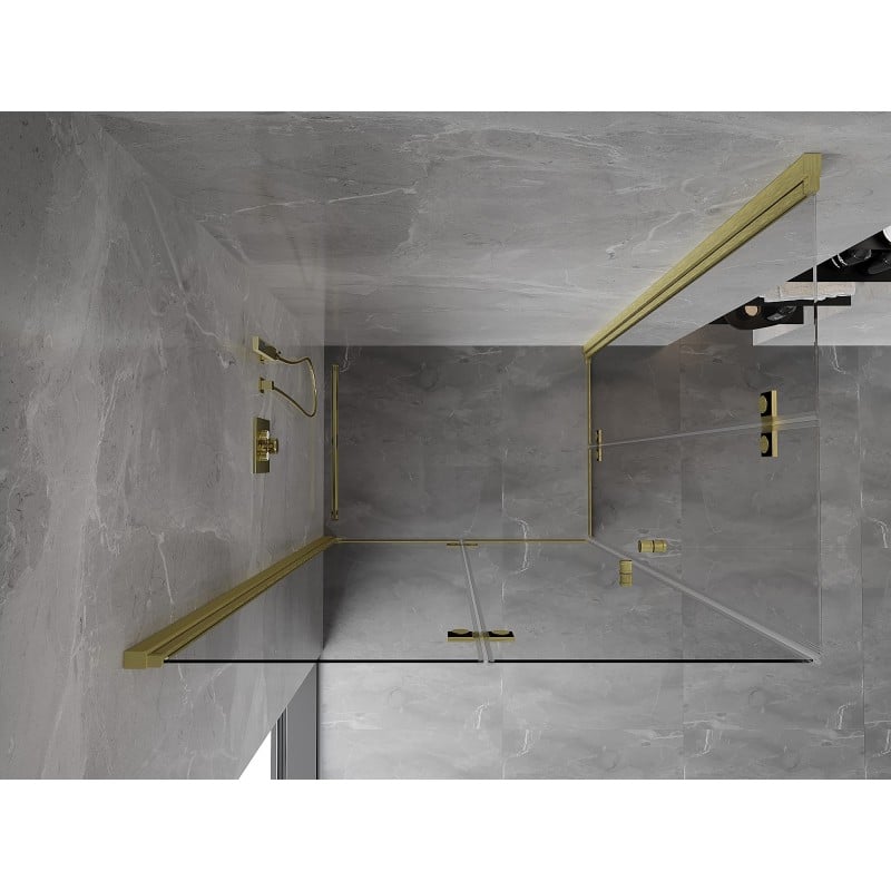 Mexen Mist-F Duo cabine de douche pliante gauche 85 x 70 cm, transparent, or brossé - 8A6-085L-070P-55-00