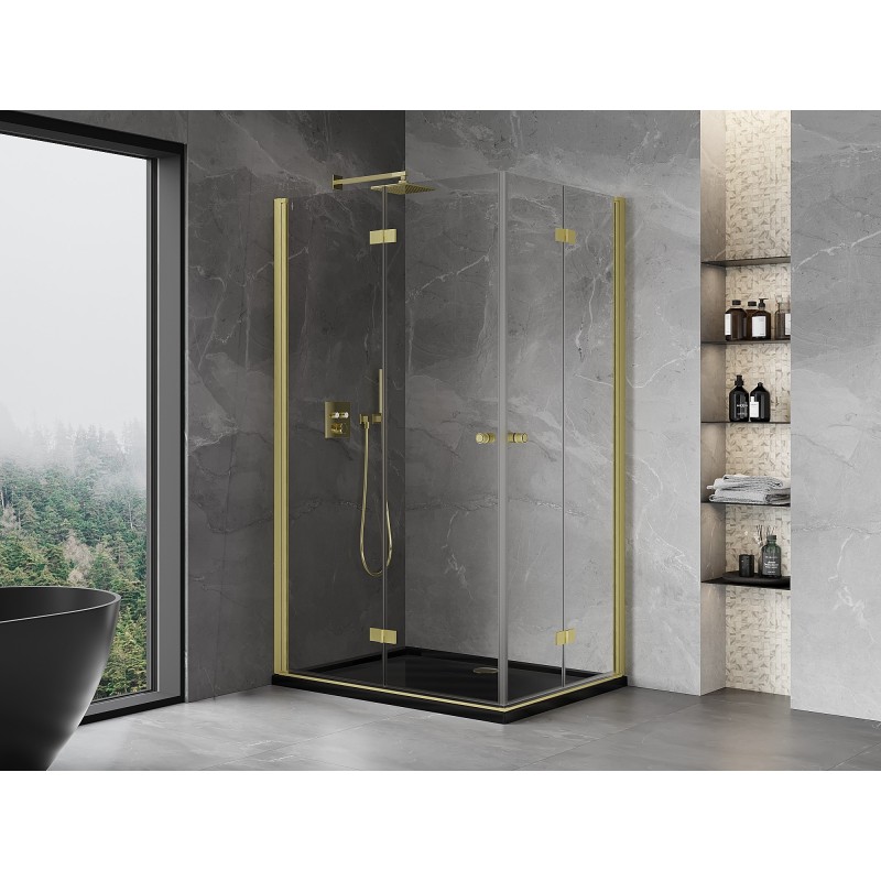 Mexen Mist-F Duo cabine de douche pliante gauche 120 x 70 cm, transparent, or brossé - 8A6-120L-070P-55-00