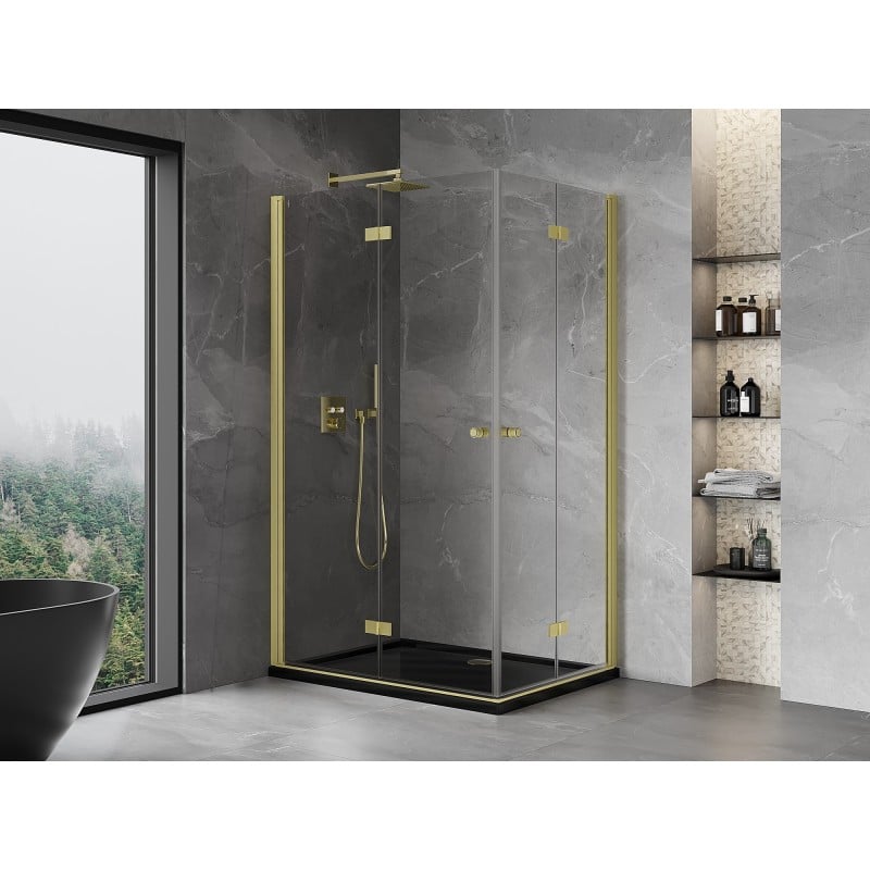 Mexen Mist-F Duo cabine de douche pliante gauche 80 x 75 cm, transparent, or brossé - 8A6-080L-075P-55-00