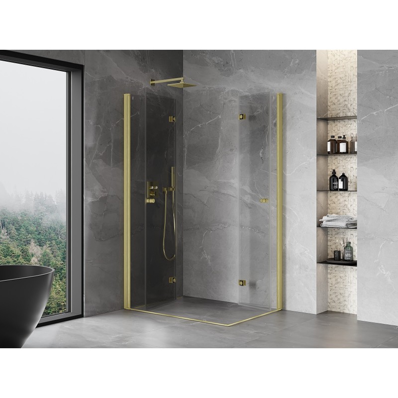 Mexen Mist-F Duo cabine de douche pliable gauche 120 x 90 cm, transparent, or brossé - 8A6-120L-090P-55-00