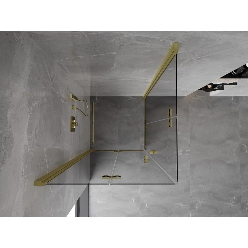 Mexen Mist-F Duo cabine de douche pliante 90 x 90 cm, transparente, or brossé - 8A6-090L-090P-55-00