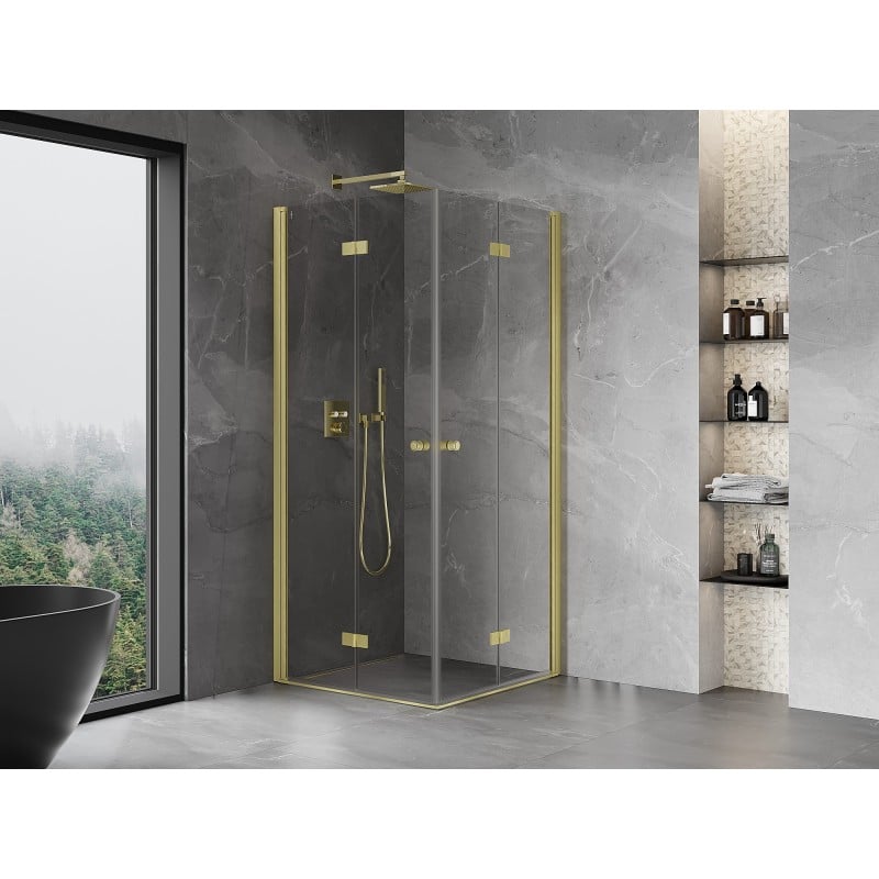 Mexen Mist-F Duo cabine de douche pliante 100 x 100 cm, transparente, or brossé - 8A6-100L-100P-55-00