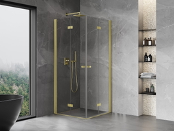 Mexen Mist-F Duo cabine de douche pliante 110 x 110 cm, transparent, or brossé - 8A6-110L-110P-55-00