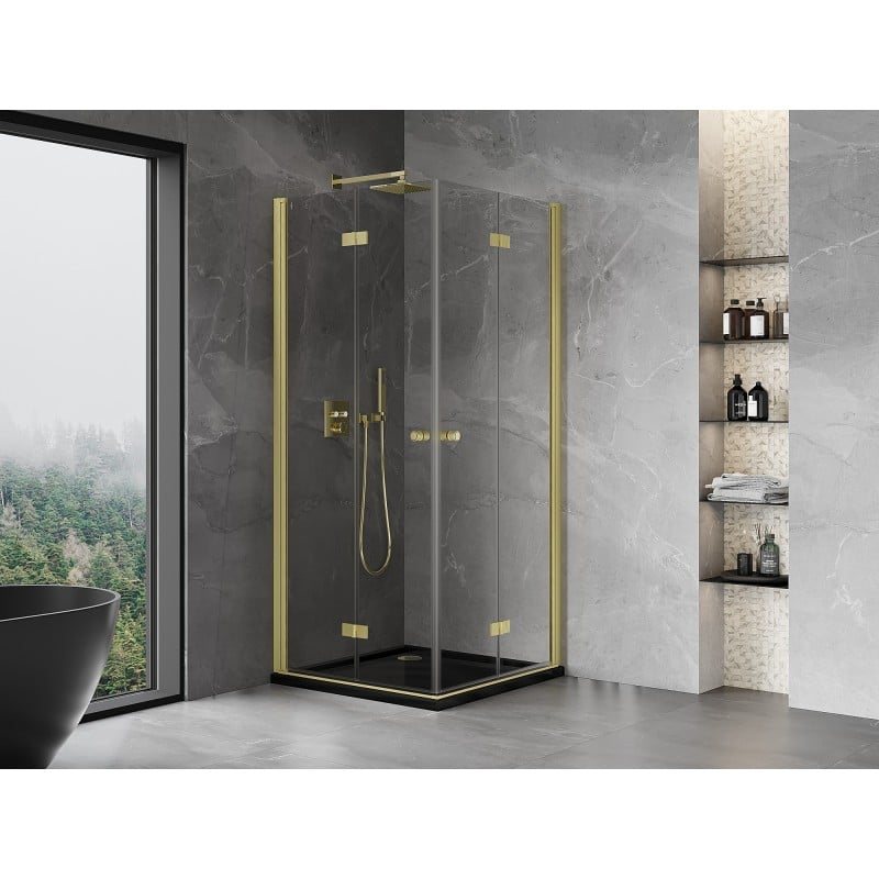 Mexen Mist-F Duo cabine de douche pliante 120 x 120 cm, transparent, or brossé - 8A6-120L-120P-55-00