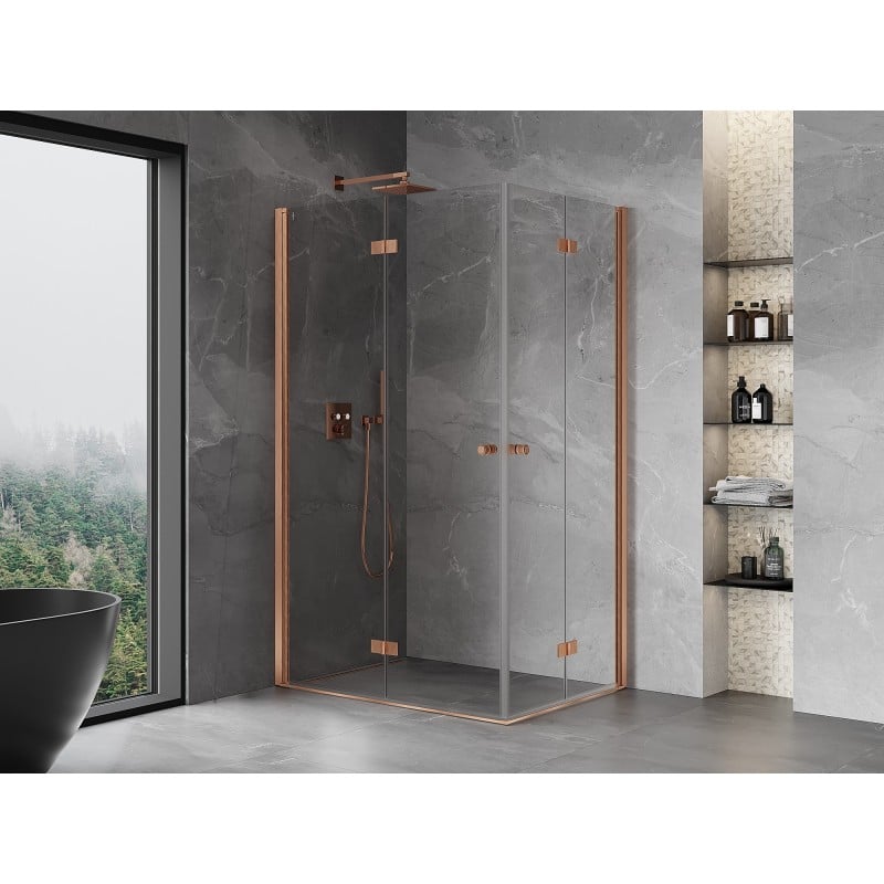 Mexen Mist-F Duo cabine de douche pliante gauche 120 x 85 cm, transparent, cuivre brossé - 8A6-120L-085P-65-00