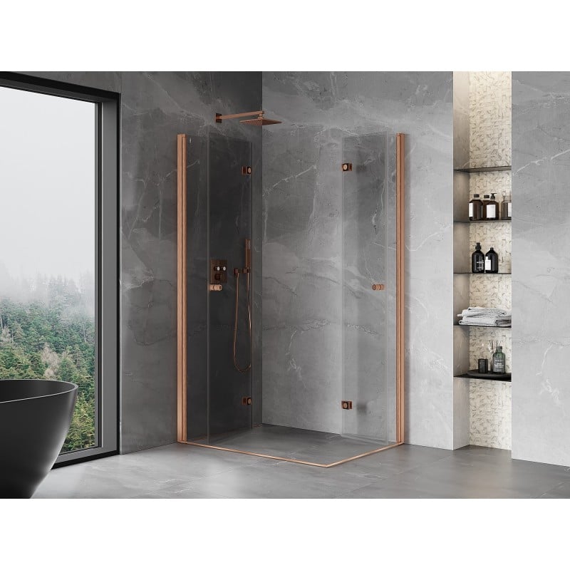 Mexen Mist-F Duo cabine de douche pliante gauche 110 x 95 cm, transparent, cuivre brossé - 8A6-110L-095P-65-00