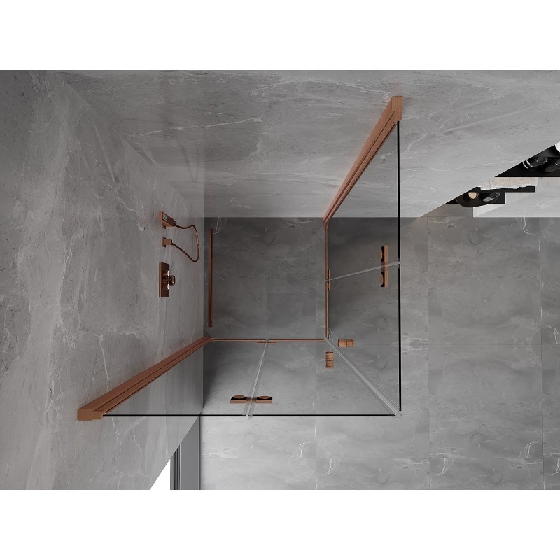 Mexen Mist-F Duo cabine de douche pliante 75 x 75 cm, transparent, cuivre brossé - 8A6-075L-075P-65-00