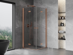 Mexen Mist-F Duo cabine de douche pliante 80 x 80 cm, transparent, cuivre brossé - 8A6-080L-080P-65-00