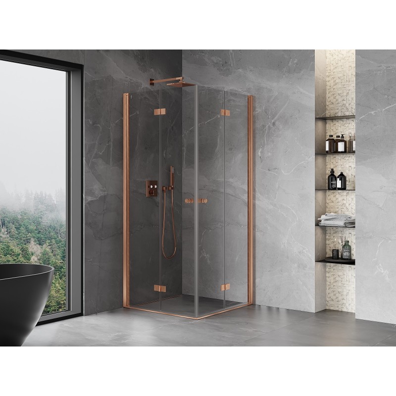 Mexen Mist-F Duo cabine de douche pliante 110 x 110 cm, transparent, cuivre brossé - 8A6-110L-110P-65-00