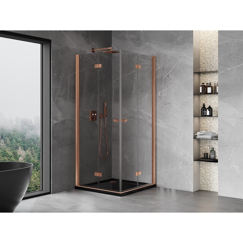 Mexen Mist-F Duo cabine de douche pliante 110 x 110 cm, transparent, cuivre brossé - 8A6-110L-110P-65-00