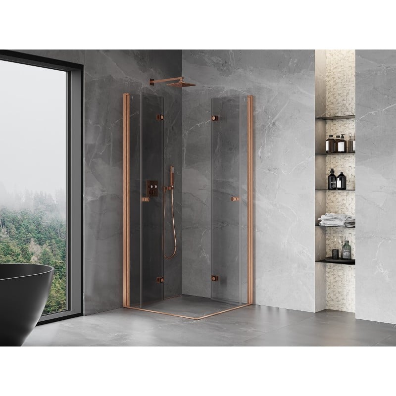 Mexen Mist-F Duo cabine de douche pliante 120 x 120 cm, transparent, cuivre brossé - 8A6-120L-120P-65-00