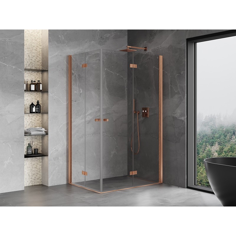 Mexen Mist-F Duo cabine de douche pliante droite 70 x 95 cm, transparent, cuivre brossé - 8A6-070L-095P-65-00