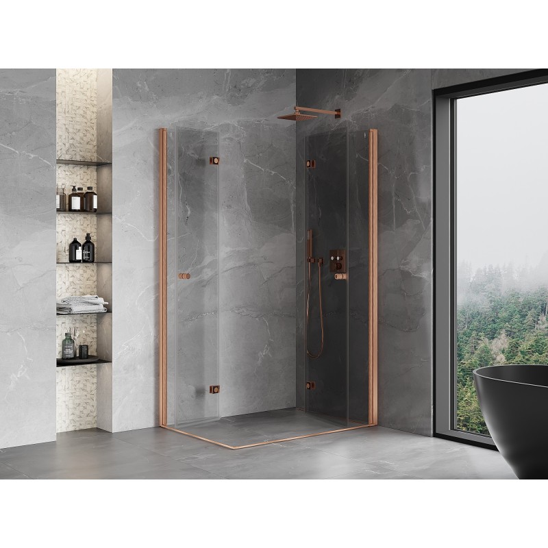 Mexen Mist-F Duo cabine de douche pliable droite 75 x 95 cm, transparent, cuivre brossé - 8A6-075L-095P-65-00