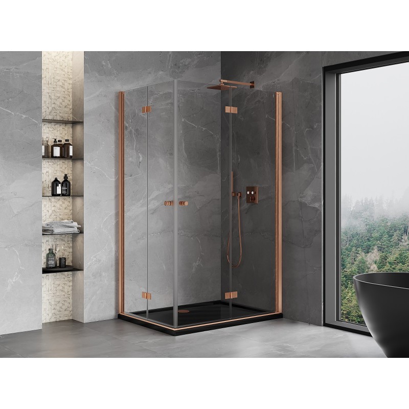 Mexen Mist-F Duo cabine de douche pliante à droite 100 x 120 cm, transparent, cuivre brossé - 8A6-100L-120P-65-00