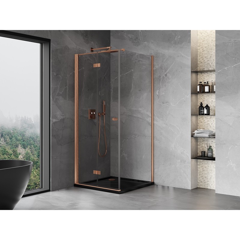 Mexen Mist-F cabine de douche pliante gauche 70 x 70 cm, transparent, cuivre brossé - 8A6T-070-070-65-00-L