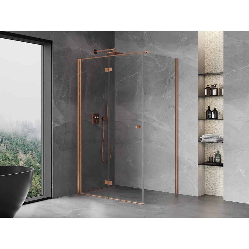Mexen Mist-F cabine de douche pliante gauche 75 x 70 cm, transparent, cuivre brossé - 8A6T-075-070-65-00-L