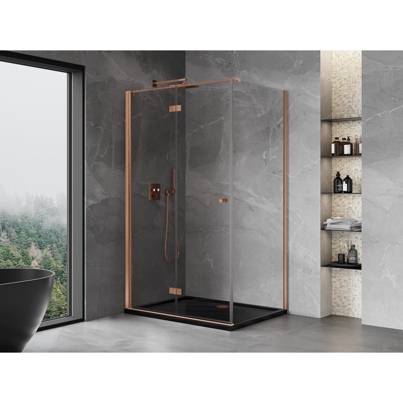 Mexen Mist-F cabine de douche pliante gauche 90 x 75 cm, transparent, cuivre brossé - 8A6T-090-075-65-00-L