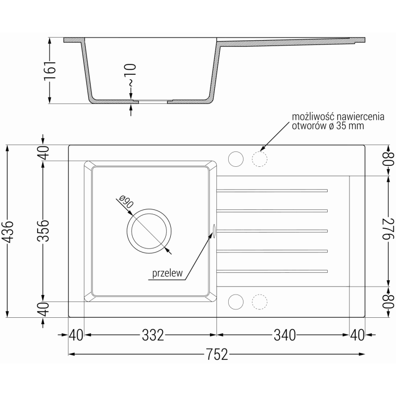 Mexen Pablo évier en granit 1 bac avec égouttoir et robinet de cuisine Rita, noir/argent métallisé- 6510-73-670300-00