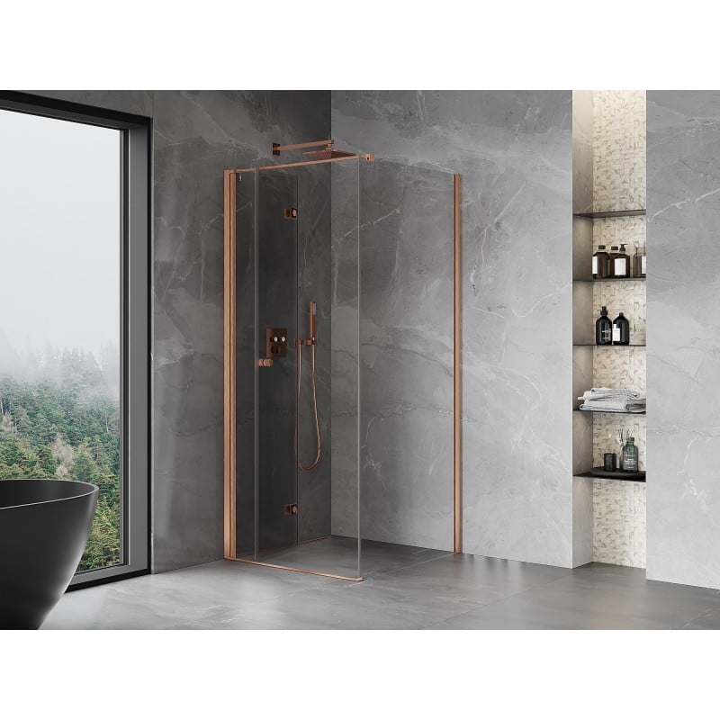 Mexen Mist-F cabine de douche pliante gauche 120 x 120 cm, transparent, cuivre brossé - 8A6T-120-120-65-00-L
