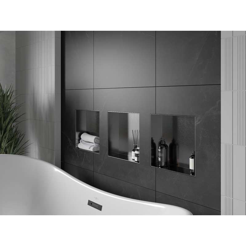 Mexen X-Wall-NR étagère encastrée sans collerette 30 x 30 cm, gris métallisé brossé - 19E1303010