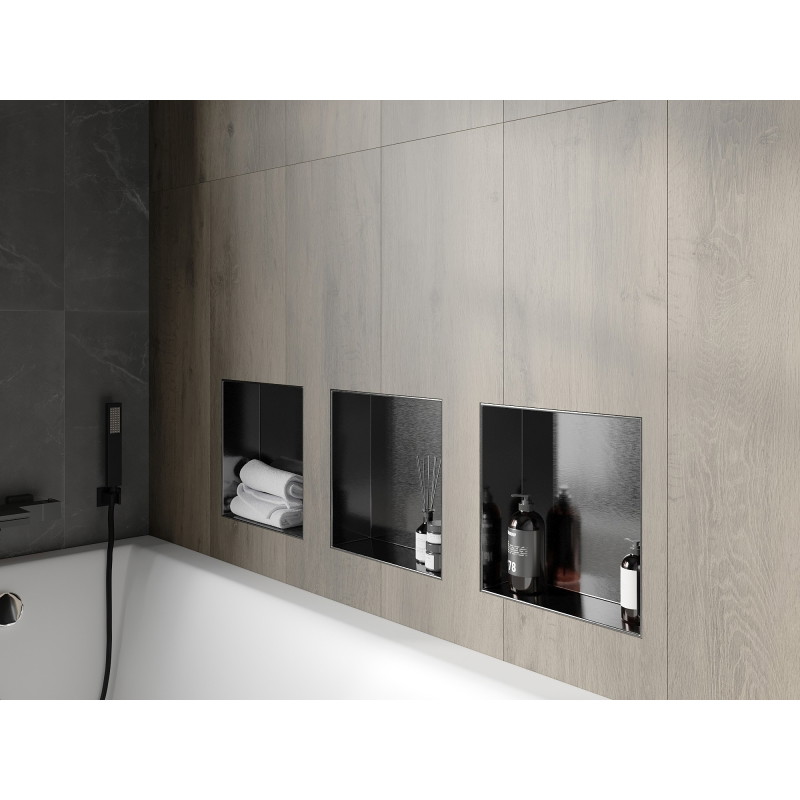 Mexen X-Wall-NR étagère encastrée sans collerette 30 x 30 cm, gris métallisé brossé - 19E1303010