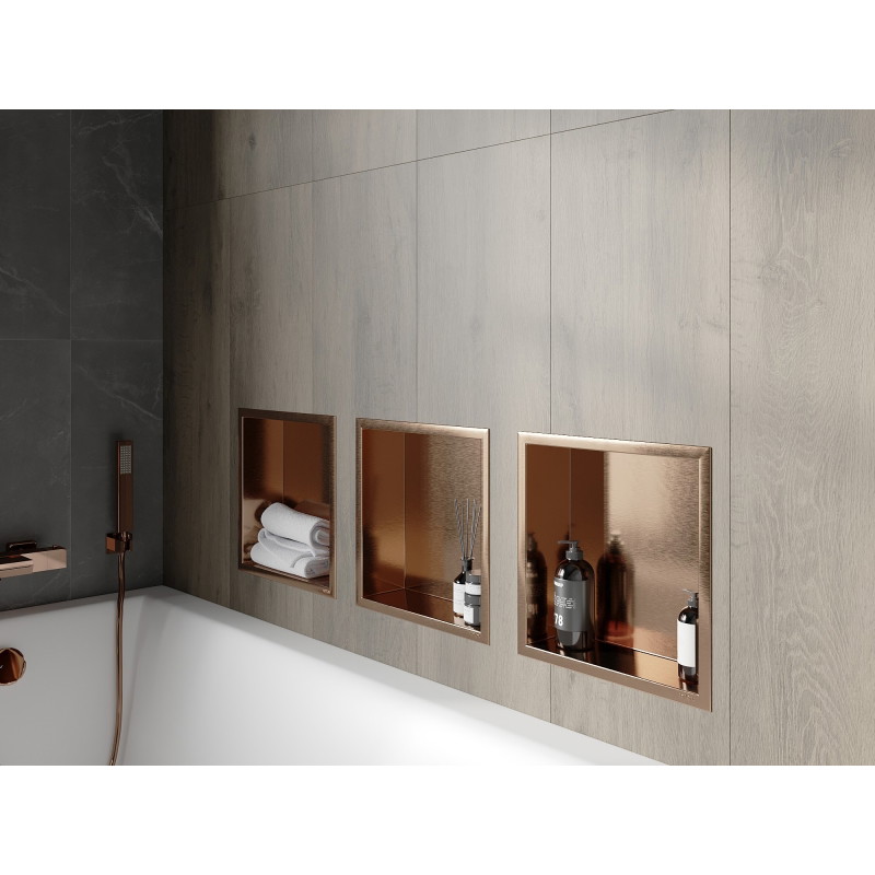 Mexen X-Wall-R étagère encastrée avec rebord 30 x 30 cm, cuivre brossé - 19C0303010