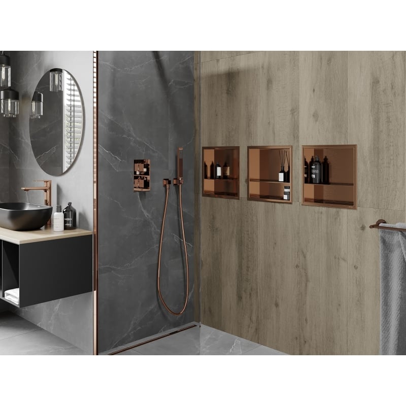 Mexen X-Wall-R étagère encastrée avec cadre et étagère 30 x 30 cm, cuivre brossé - 19C0303010S