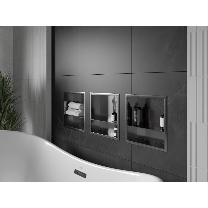 Mexen X-Wall-R étagère encastrée avec bordure et tablette 30 x 30 cm, gris fusil brossé - 19E0303010S