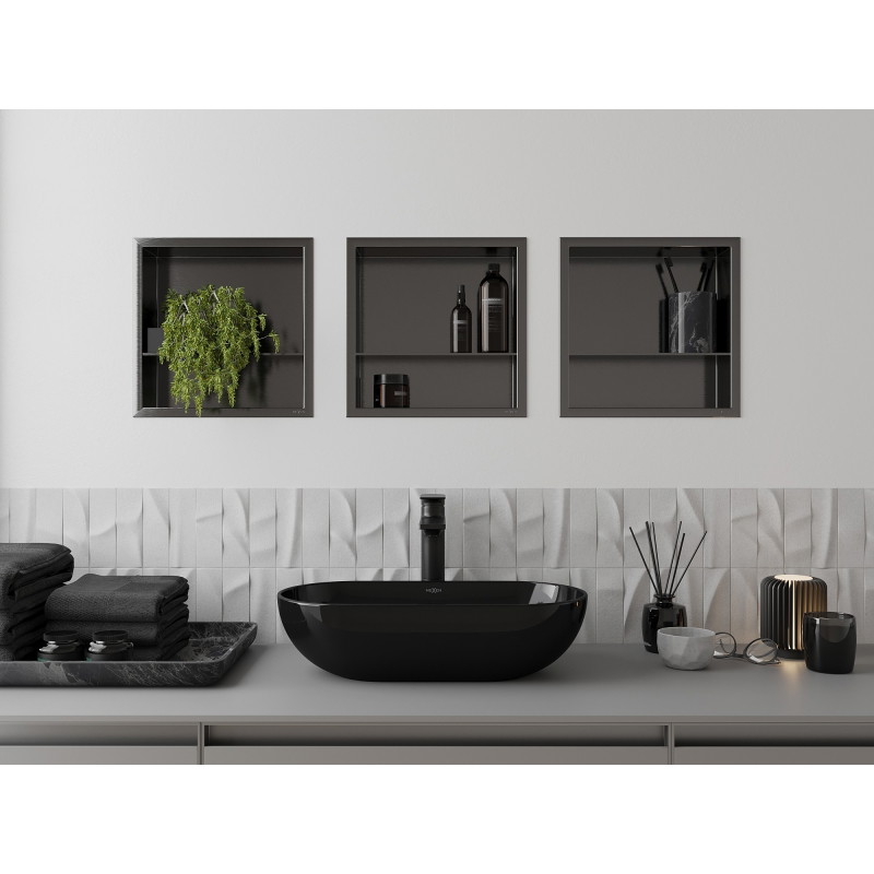 Mexen X-Wall-R étagère encastrée avec bordure et tablette 30 x 30 cm, gris fusil brossé - 19E0303010S