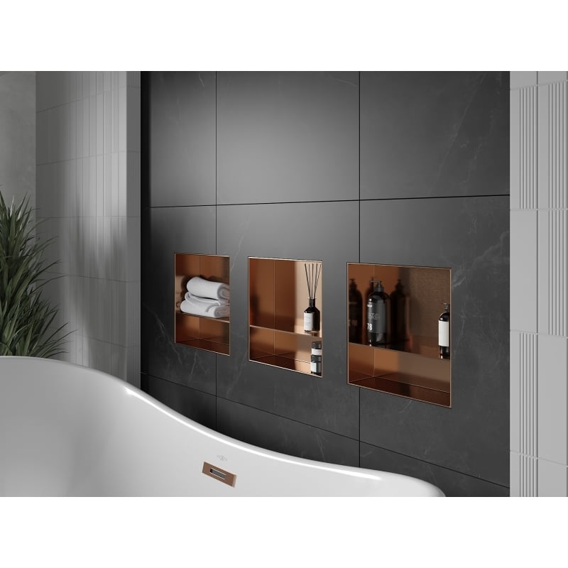Mexen X-Wall-NR étagère encastrable sans bride avec tablette 30 x 30 cm, cuivre brossé - 19C1303010S