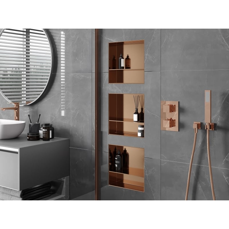 Mexen X-Wall-NR étagère encastrable sans bride avec tablette 30 x 30 cm, cuivre brossé - 19C1303010S