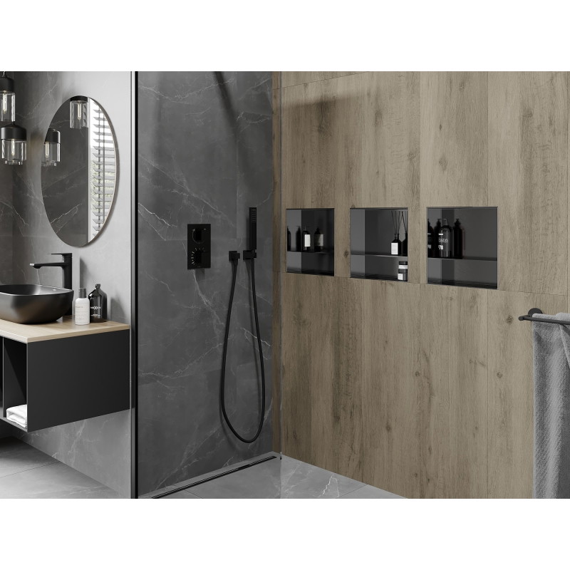 Mexen X-Wall-NR étagère encastrée sans rebord avec étagère 30 x 30 cm, gris pistolet brossé - 19E1303010S