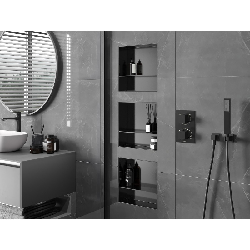 Mexen X-Wall-NR étagère encastrée sans rebord avec étagère 30 x 30 cm, gris pistolet brossé - 19E1303010S