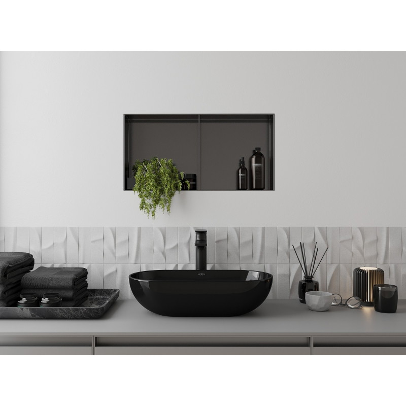 Mexen X-Wall-NR étagère encastrée sans collerette avec étagère 60 x 30 cm, gris pistolet brossé - 19E1603010S