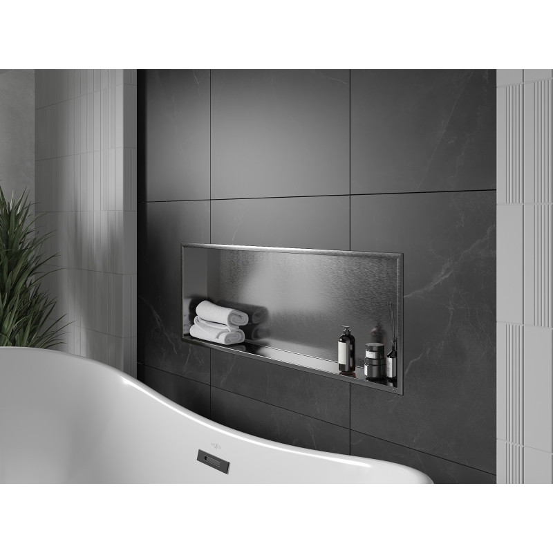 Mexen X-Wall-R étagère encastrée avec collerette 90 x 30 cm, gris canon brossé - 19E0903010