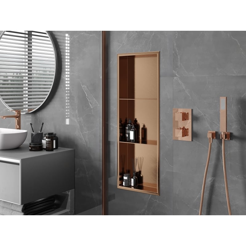 Mexen X-Wall-R étagère encastrée avec rebord et étagère 90 x 30 cm, cuivre brossé - 19C0903010S