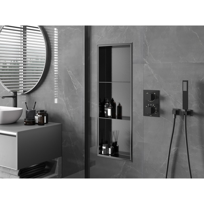 Mexen X-Wall-R étagère encastrée avec collerette et étagère 90 x 30 cm, gris gun brossé - 19E0903010S