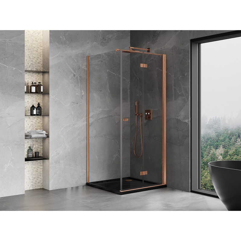 Mexen Mist-F cabine de douche pliante droite 70 x 70 cm, transparent, cuivre brossé - 8A6T-070-070-65-00-P