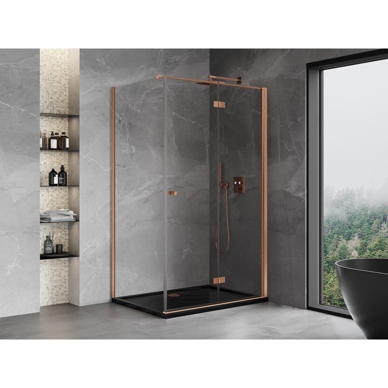 Mexen Mist-F cabine de douche pliable droite 85 x 75 cm, transparent, cuivre brossé - 8A6T-085-075-65-00-P