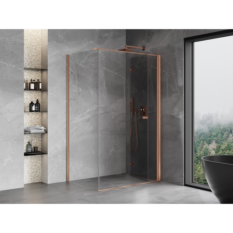 Mexen Mist-F cabine de douche pliante droite 110 x 75 cm, transparent, cuivre brossé - 8A6T-110-075-65-00-P