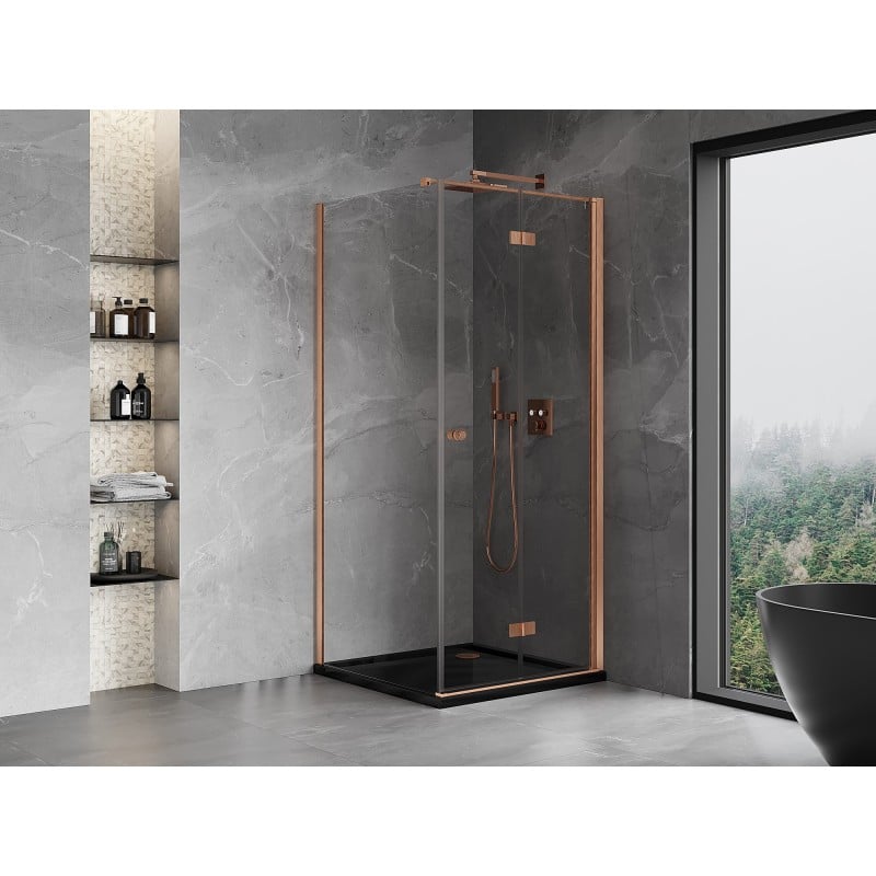 Mexen Mist-F cabine de douche pliante droite 120 x 120 cm, transparent, cuivre brossé - 8A6T-120-120-65-00-P