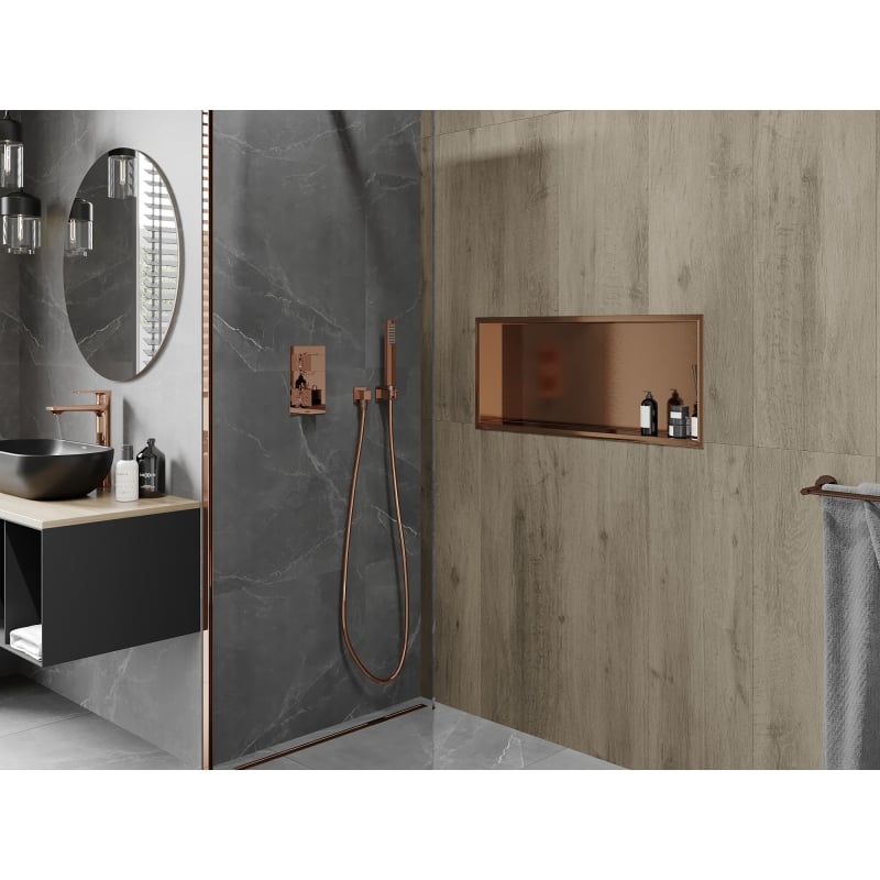 Mexen X-Wall-R étagère encastrée avec collerette 75 x 30 cm, cuivre brossé - 19C0753010