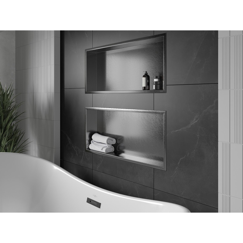 Mexen X-Wall-R étagère encastrée avec collerette 75 x 30 cm, gris pistolet brossé - 19E0753010