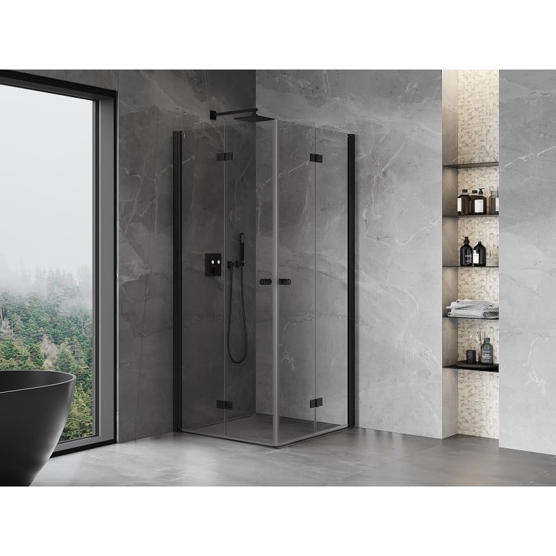 Mexen Mist-F Duo cabine de douche pliante 75 x 75 cm, transparent, noir - 8A6-075L-075P-70-00